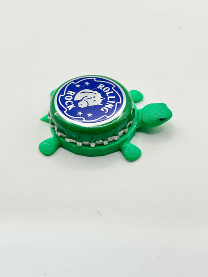 Rolling Rock (Green Trim) - Bottle Cap Magnet Turtle Shell Shocked Art