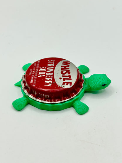 Whistle Strawberry Soda - Bottle Cap Magnet Turtle Shell Shocked Art