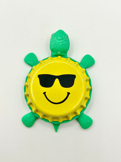 Cool Sunglasses Face - Bottle Cap Magnet Turtle Shell Shocked Art
