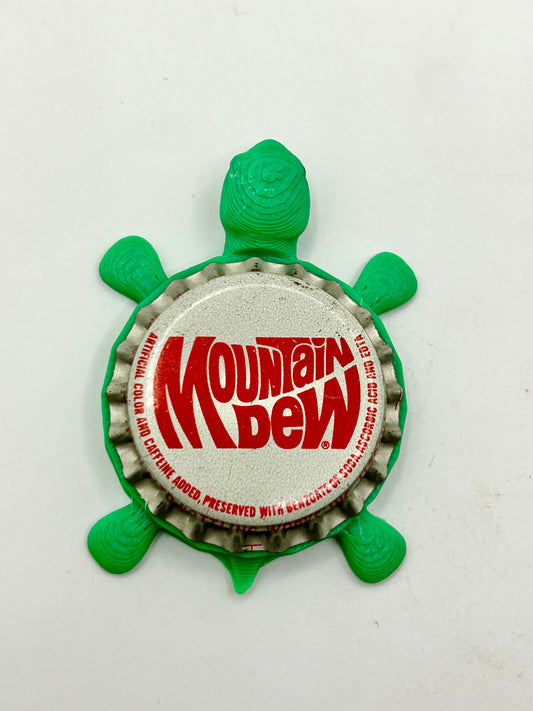 Mountain Dew (Vintage Red, Large Text) - Bottle Cap Magnet Turtle Shell Shocked Art