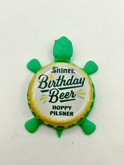 Shiner Birthday Beer Hoppy Pilsner - Bottle Cap Magnet Turtle Shell Shocked Art