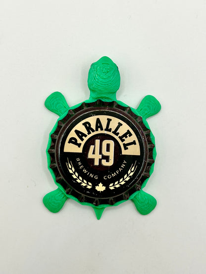 Parallel 49 Brewing (Beige) - Bottle Cap Magnet Turtle Shell Shocked Art