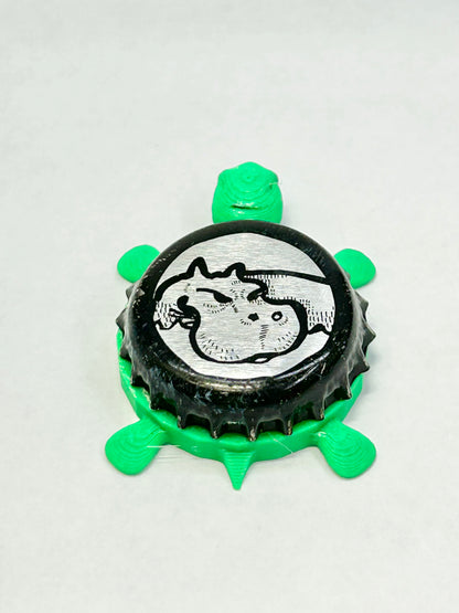 Riverhorse Brewing - Bottle Cap Magnet Turtle Shell Shocked Art