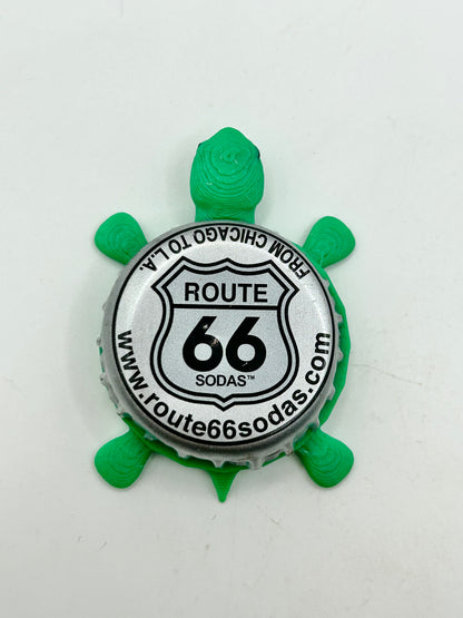 Route 66 Sodas (All Silver) - Bottle Cap Magnet Turtle Shell Shocked Art