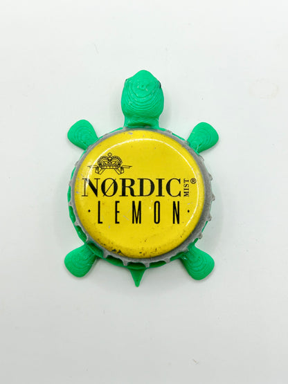 Nordic Lemon Tonic Water - Bottle Cap Magnet Turtle Shell Shocked Art