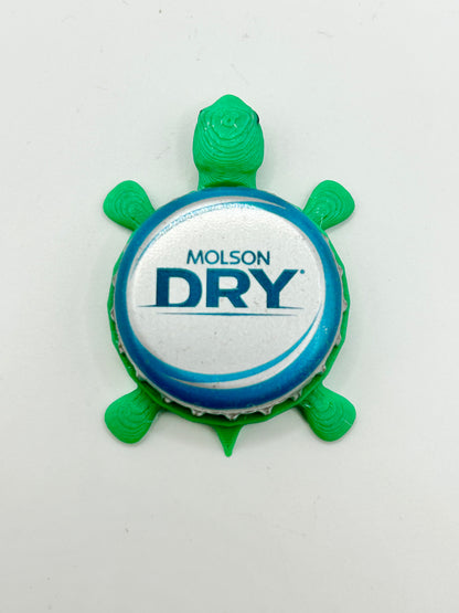 Molson Dry - Bottle Cap Magnet Turtle Shell Shocked Art