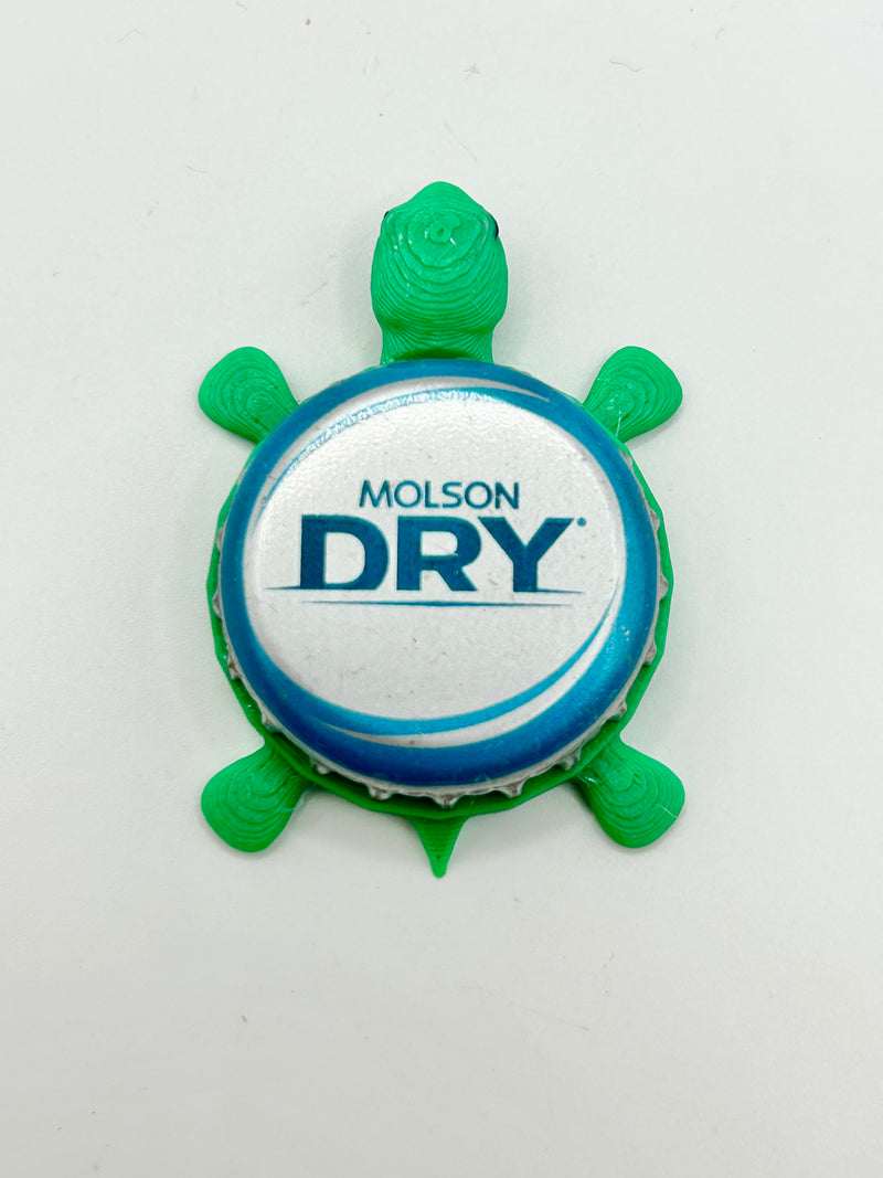 Molson Dry - Bottle Cap Magnet Turtle Shell Shocked Art