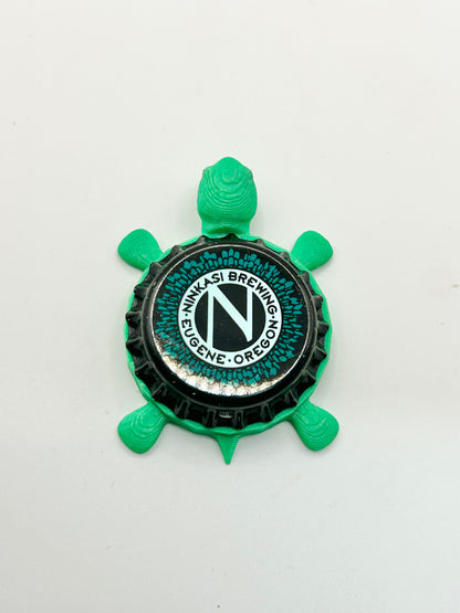 Ninkasi Brewing (Green Border) - Bottle Cap Magnet Turtle Shell Shocked Art