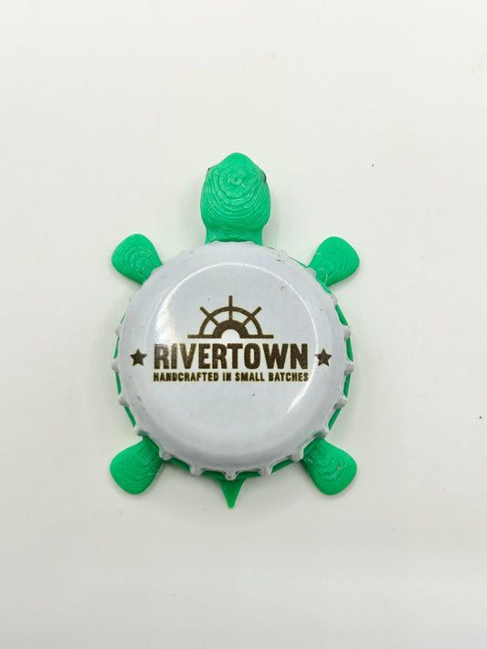 Rivertown Brewing (White) - Bottle Cap Magnet Turtle