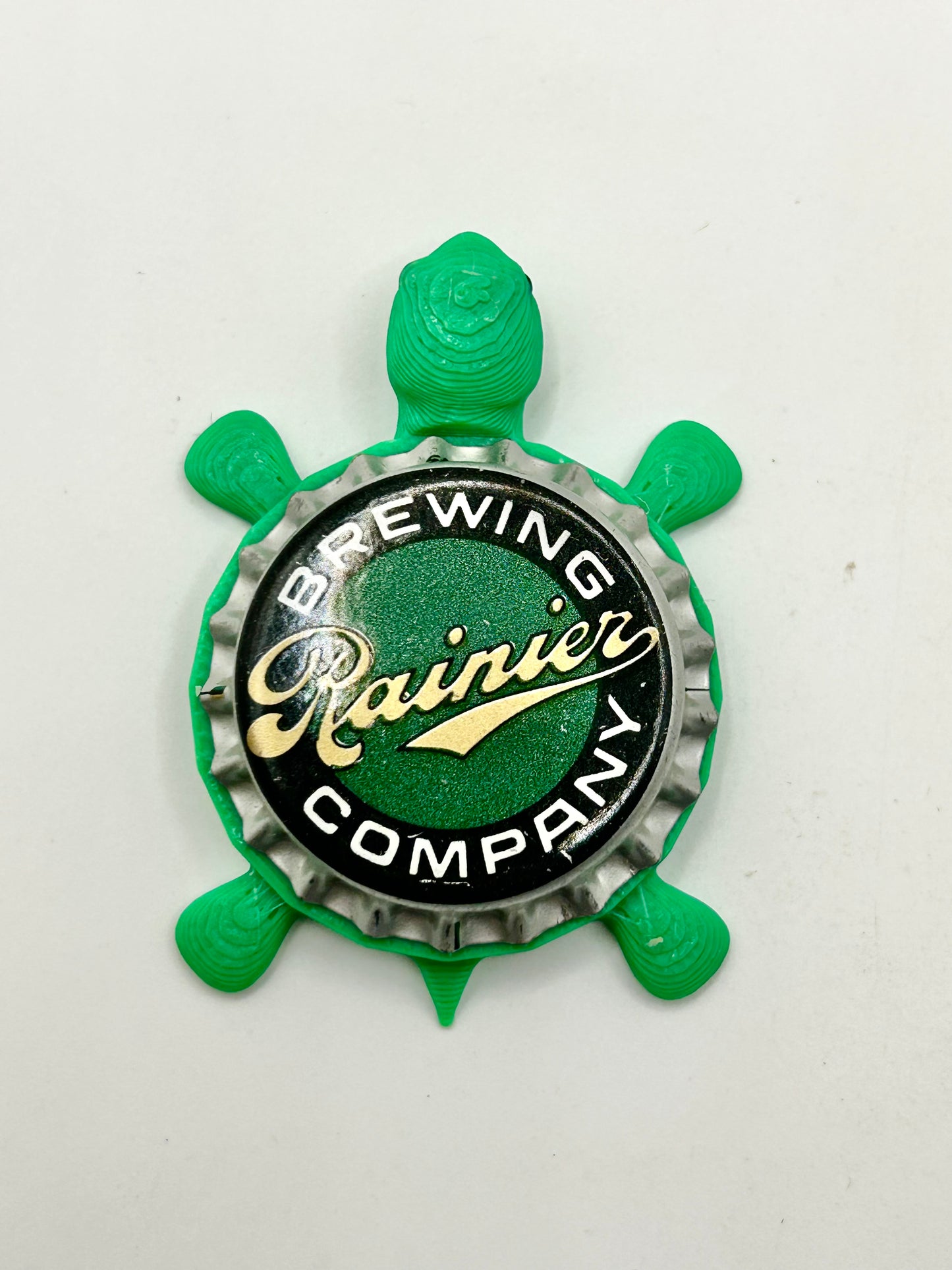 Rainier Brewing - Bottle Cap Magnet Turtle Shell Shocked Art