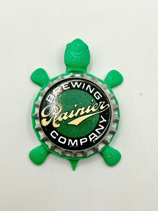 Rainier Brewing - Bottle Cap Magnet Turtle Shell Shocked Art