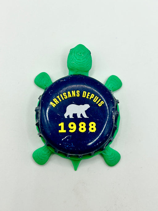 Artisans Depuis 1988 (Navy & Yellow) - Bottle Cap Magnet Turtle Shell Shocked Art