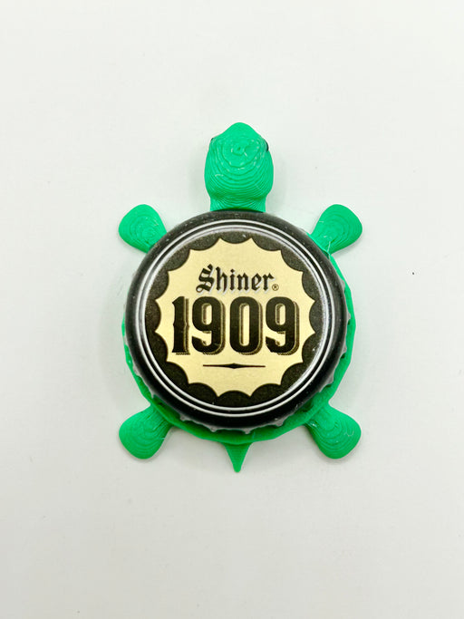 Shiner 1909 Beer - Bottle Cap Magnet Turtle Shell Shocked Art