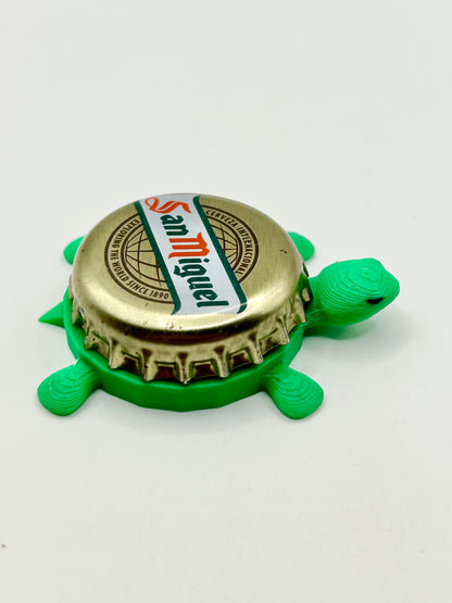 San Miguel Cerveza - Bottle Cap Magnet Turtle Shell Shocked Art