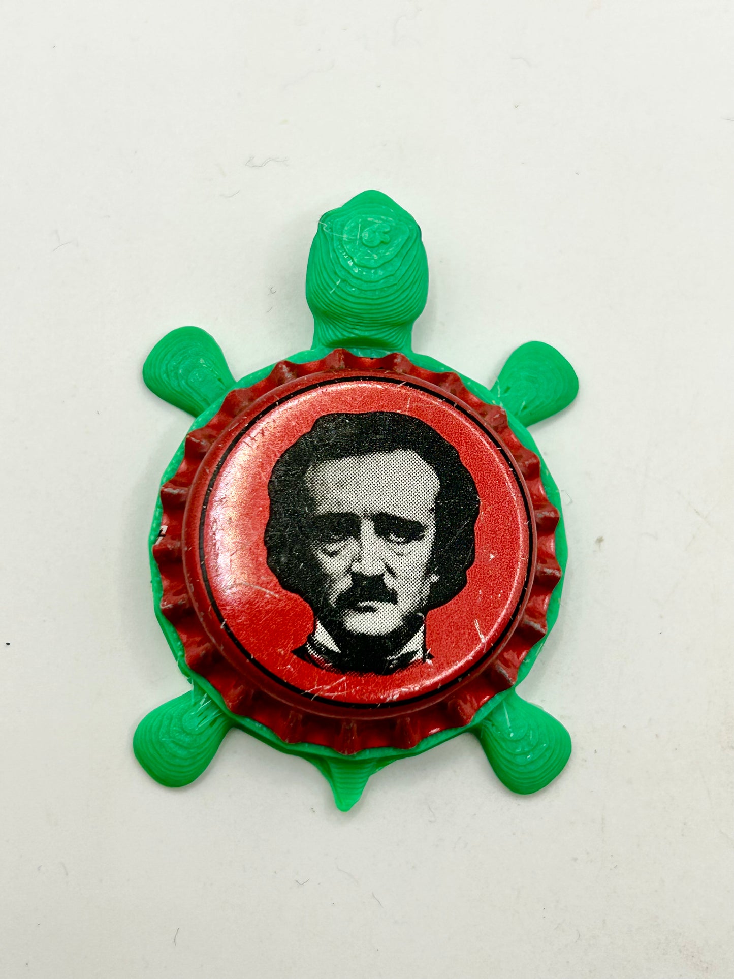 Edgar Allan Poe (Red Vintage) - Raven Brewery - Bottle Cap Magnet Turtle Shell Shocked Art