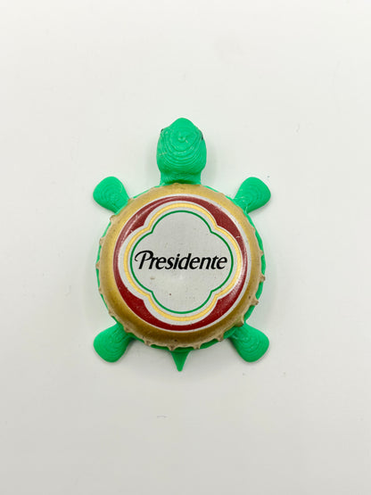 Presidente Beer - Bottle Cap Magnet Turtle Shell Shocked Art