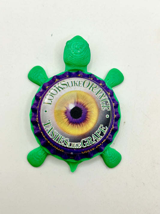 Looks Like Orange, Tastes Like Grape Real Soda - Bottle Cap Magnet Turtle Shell Shocked Art