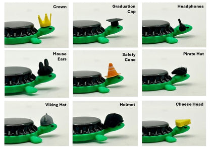 Image depicting an assortment of option hat styles for bottle cap magnet turtles