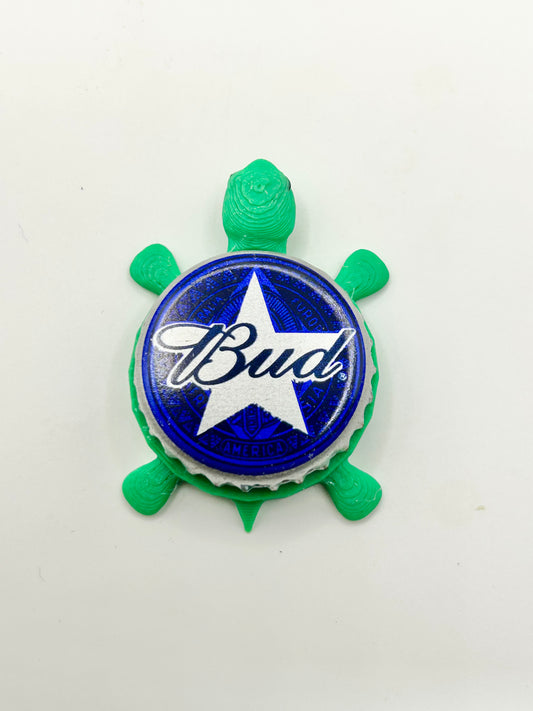 Bud (Budweiser, Blue and White Star) - Bottle Cap Magnet Turtle