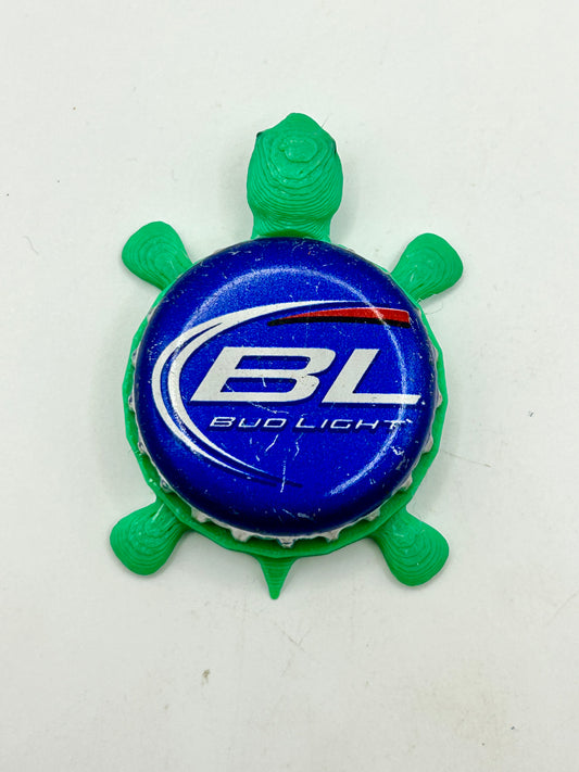 Bud Light (BL Italics) - Bottle Cap Magnet Turtle Shell Shocked Art