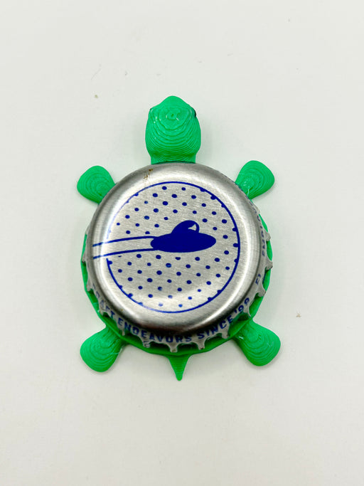 UFO White Beer (Flying) - Bottle Cap Magnet Turtle Shell Shocked Art