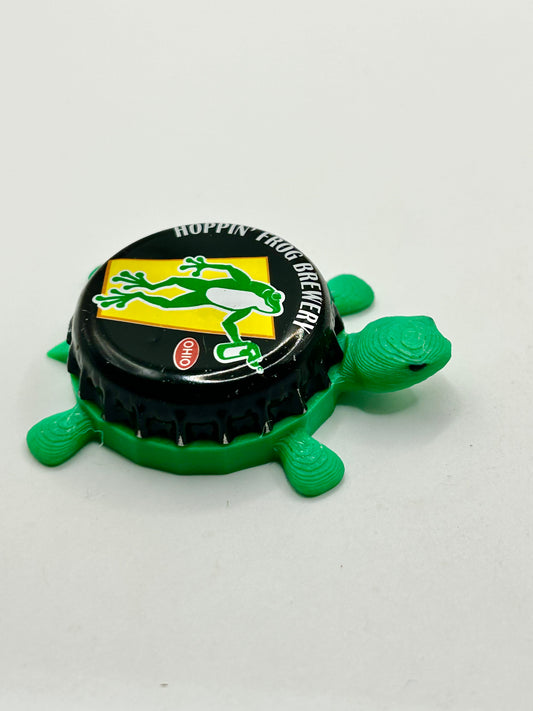 Hoppin’ Frog Brewery (Black) - Bottle Cap Magnet Turtle Shell Shocked Art