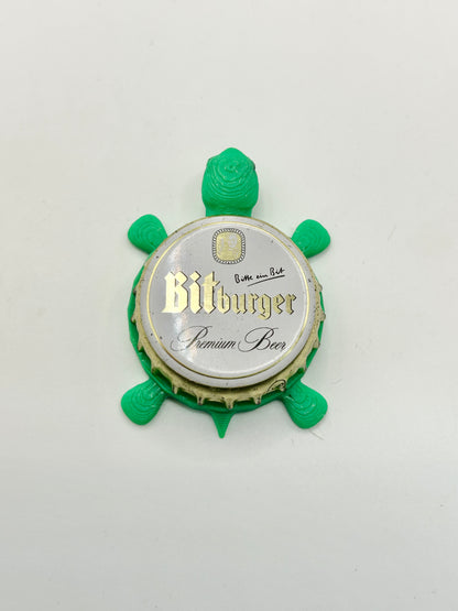 Bitburger Premium Beer - Bottle Cap Magnet Turtle Shell Shocked Art