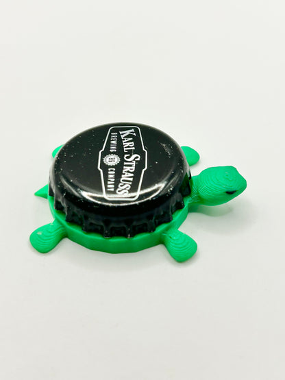 Karl Strauss Brewing (Black) - Bottle Cap Magnet Turtle Shell Shocked Art