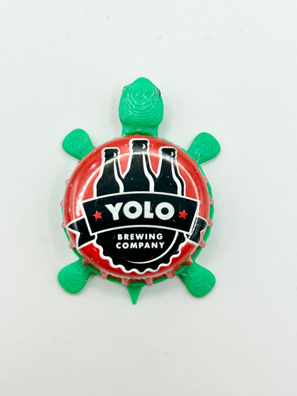 YOLO Brewing - Bottle Cap Magnet Turtle Shell Shocked Art