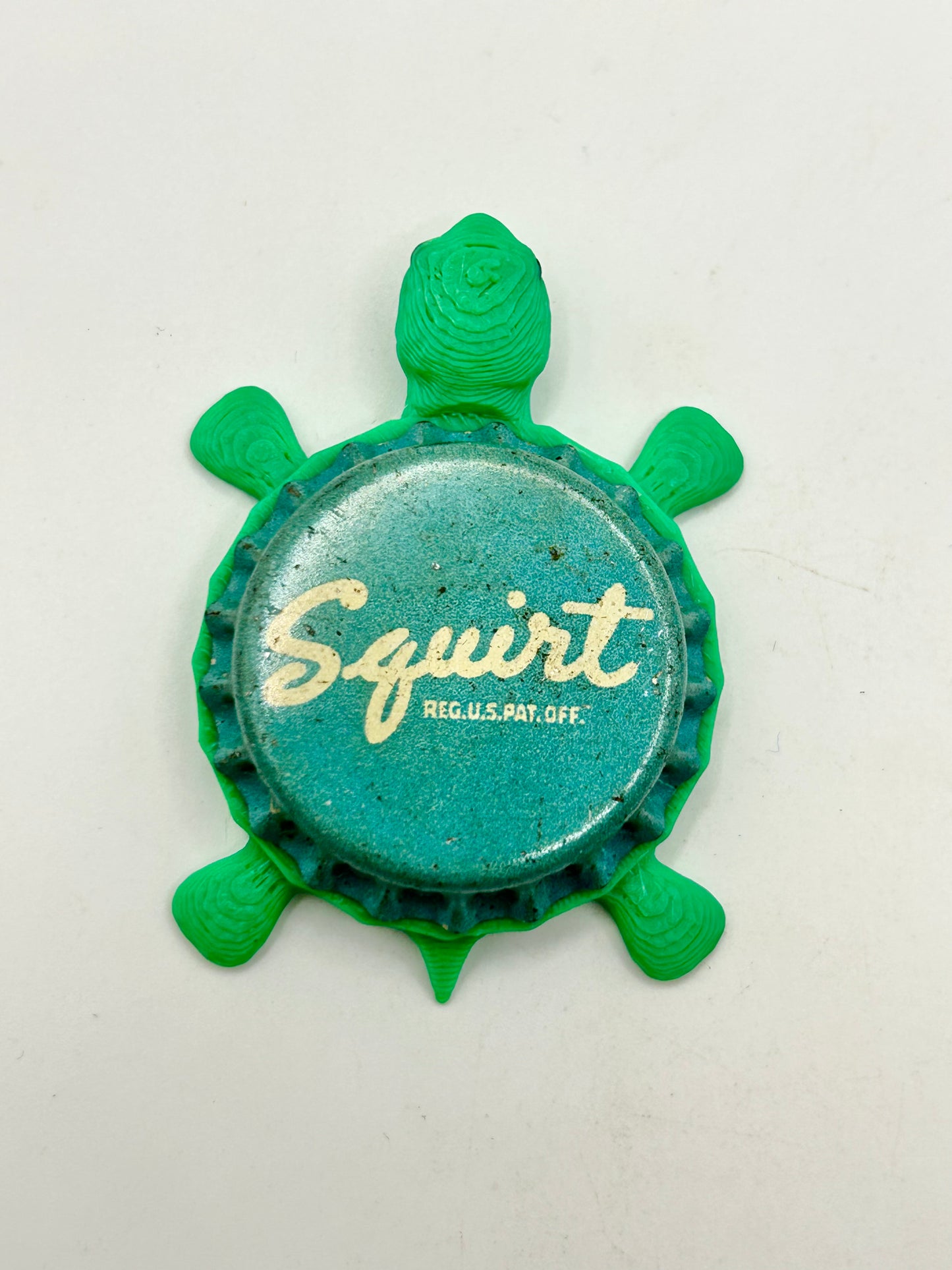 Squirt Soda (Vintage Baby Blue) - Bottle Cap Magnet Turtle Shell Shocked Art