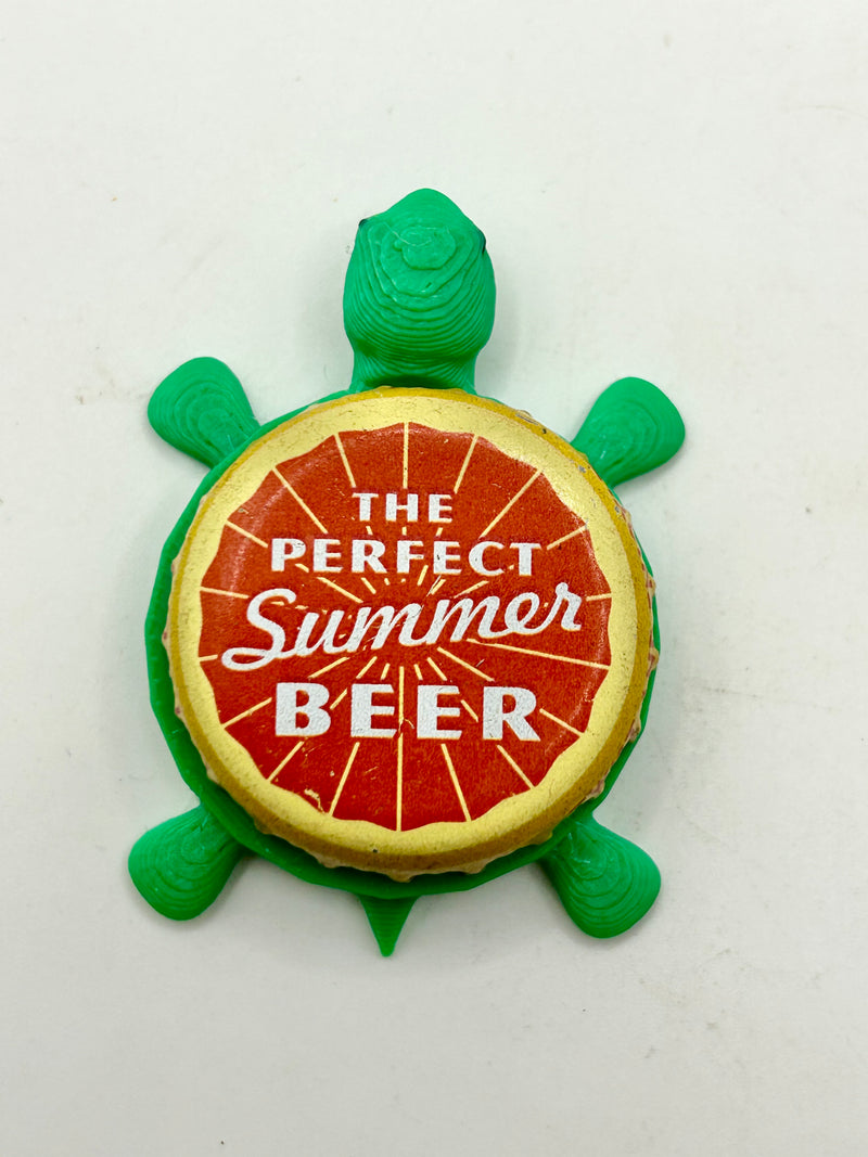 Shiner, The Perfect Summer Beer - Bottle Cap Magnet Turtle Shell Shocked Art