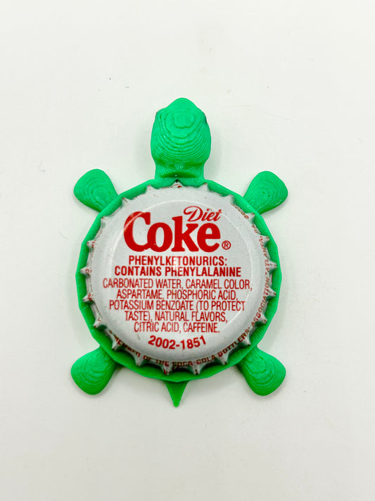 Diet Coke (White) - Bottle Cap Magnet Turtle
