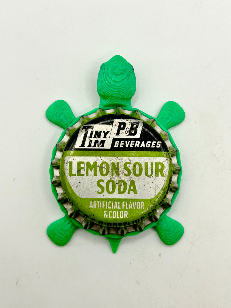 Tiny Tim Lemon Soda - Bottle Cap Magnet Turtle Shell Shocked Art