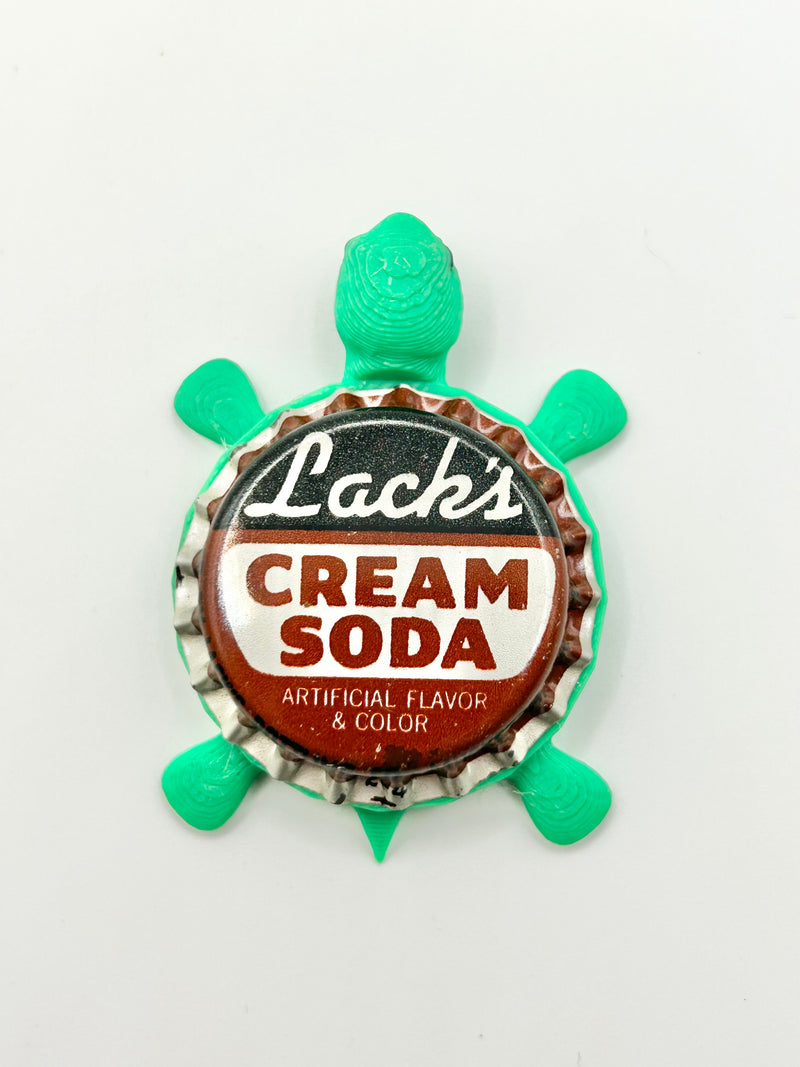 Lack’s Cream Soda - Bottle Cap Magnet Turtle Shell Shocked Art