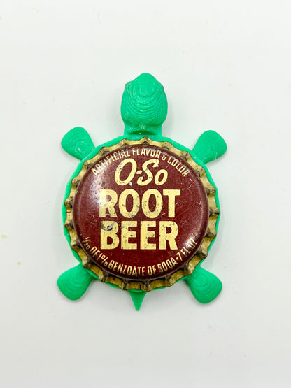 O-So Root Beer - Bottle Cap Magnet Turtle Shell Shocked Art