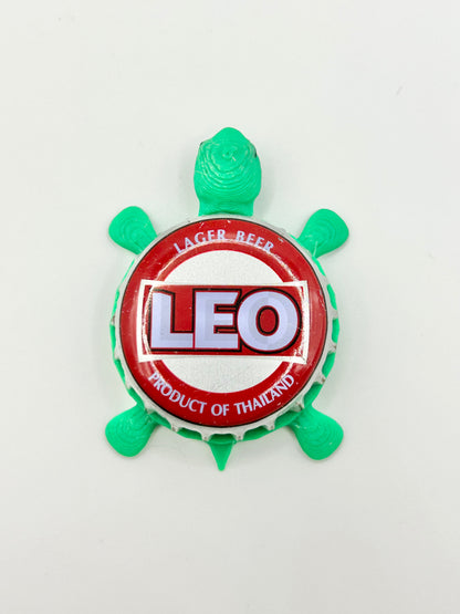LEO Lager - Bottle Cap Magnet Turtle Shell Shocked Art