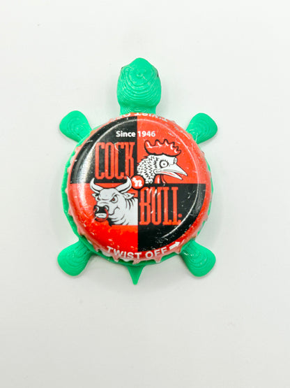 Cock and Bull - Bottle Cap Magnet Turtle Shell Shocked Art