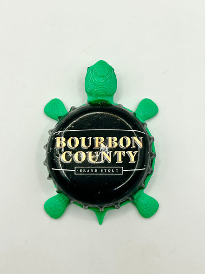 Bourbon County (Gold Text) - Bottle Cap Magnet Turtle Shell Shocked Art