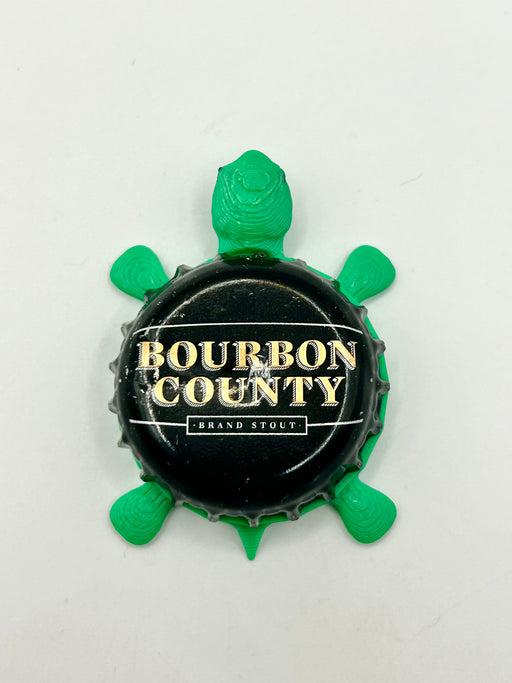 Bourbon County (Gold Text) - Bottle Cap Magnet Turtle Shell Shocked Art