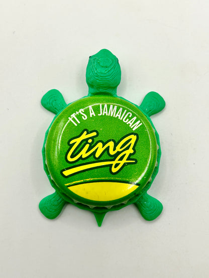 It’s A Jamaican Ting - Bottle Cap Magnet Turtle Shell Shocked Art
