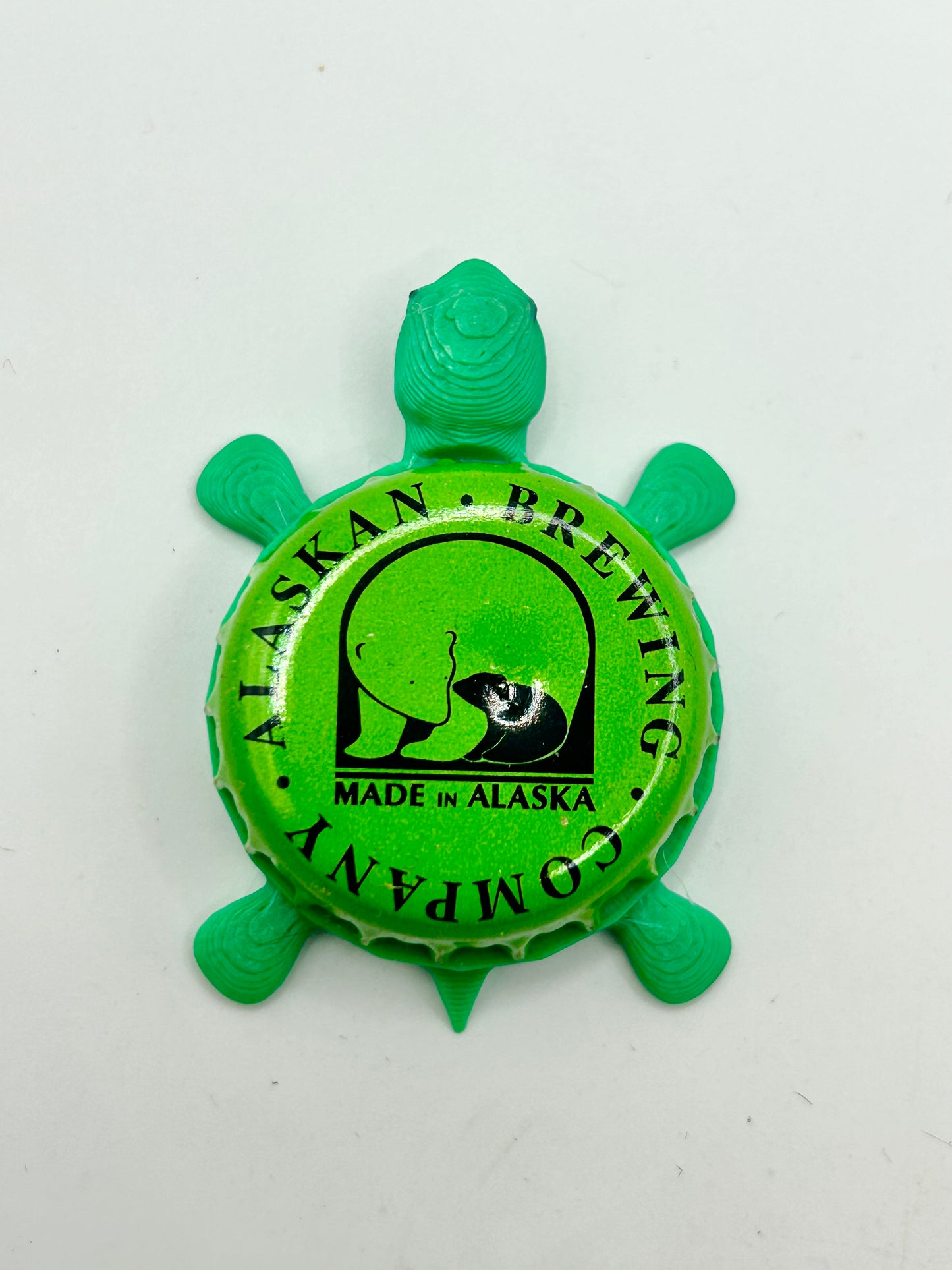 Alaskan Brewing (Neon Green) - Bottle Cap Magnet Turtle Shell Shocked Art