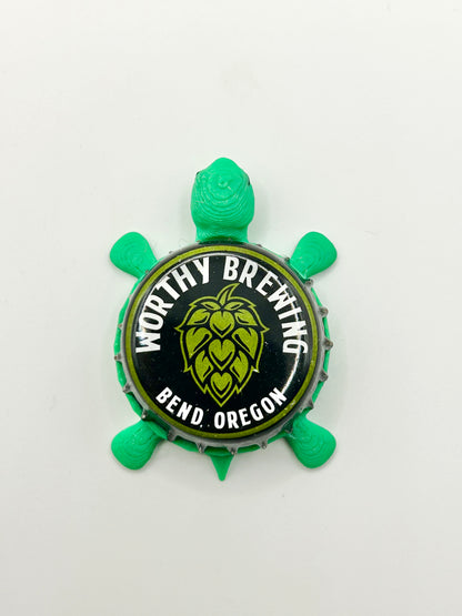 Worthy Brewing (Hops Logo) - Bottle Cap Magnet Turtle Shell Shocked Art