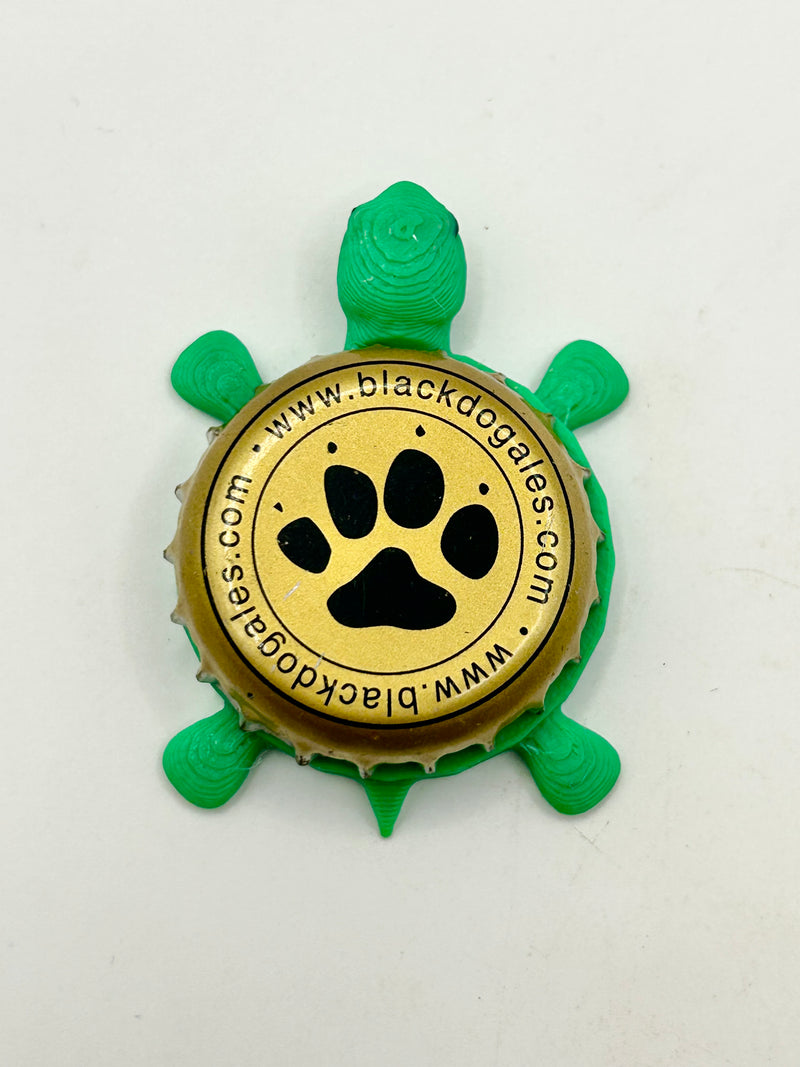 Black Dog Ales - Bottle Cap Magnet Turtle Shell Shocked Art