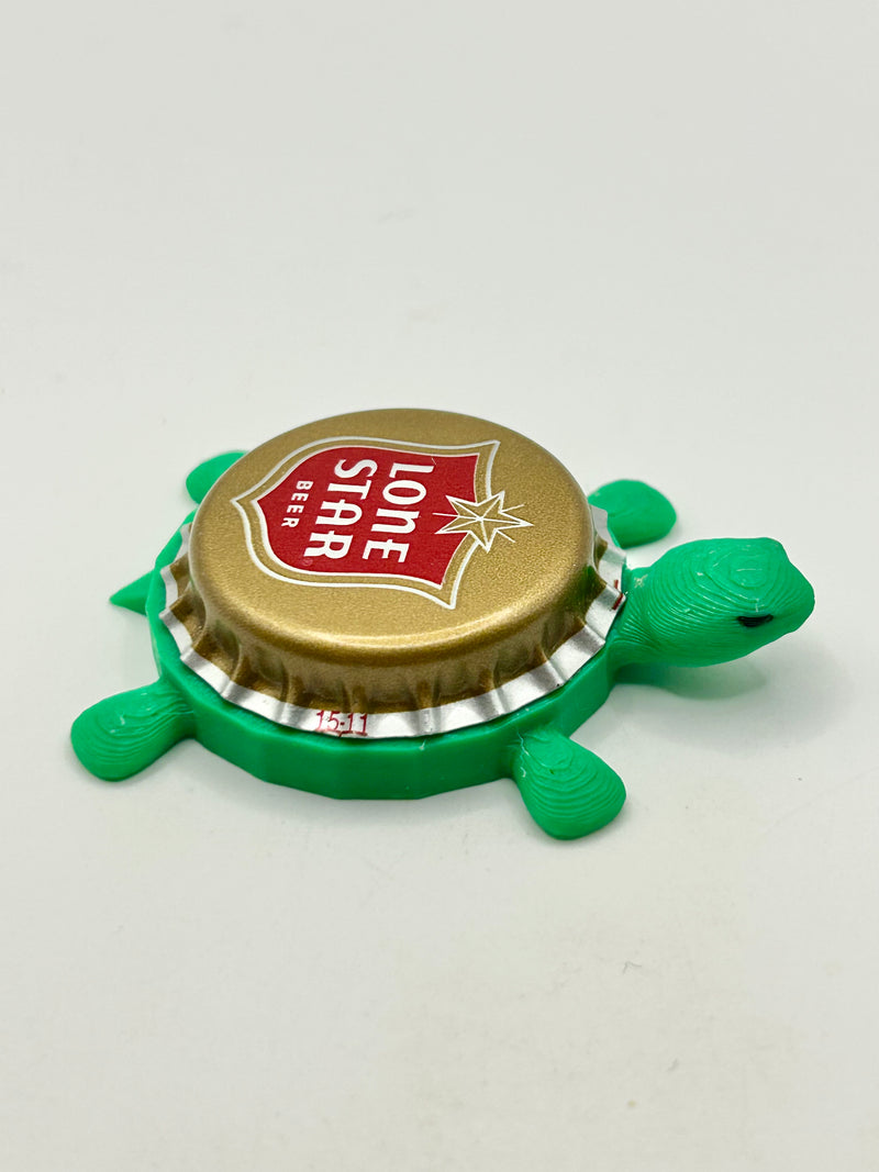 Lone Star Beer - Bottle Cap Magnet Turtle Shell Shocked Art