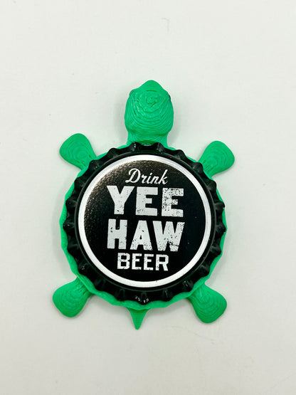 Yee Haw Beer - Bottle Cap Magnet Turtle Shell Shocked Art