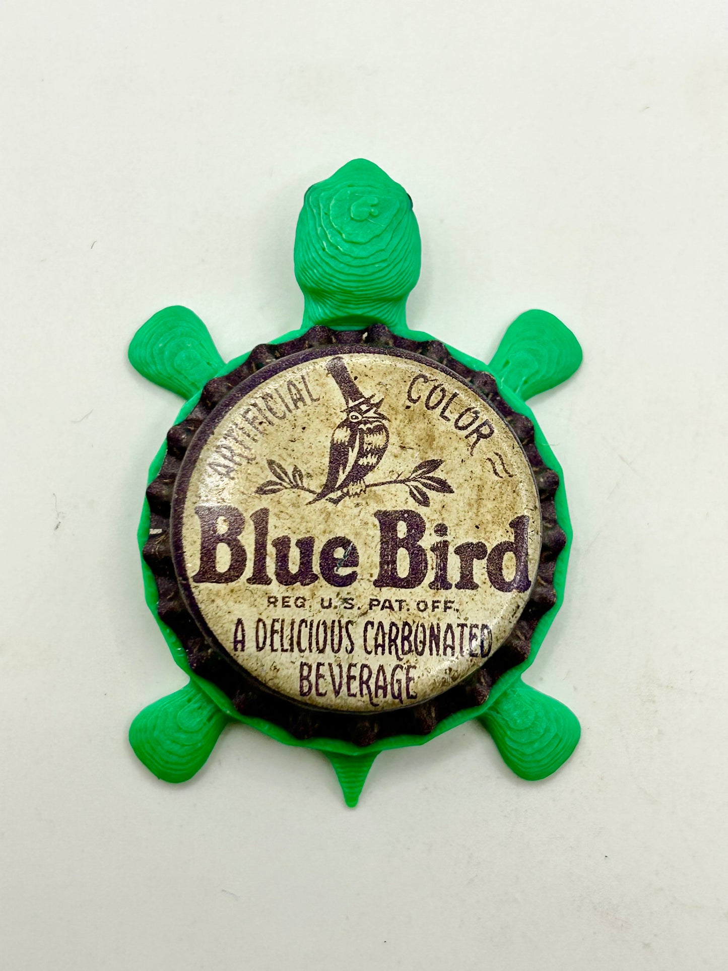 Blue Bird Beverage (Vintage) - Bottle Cap Magnet Turtle Shell Shocked Art