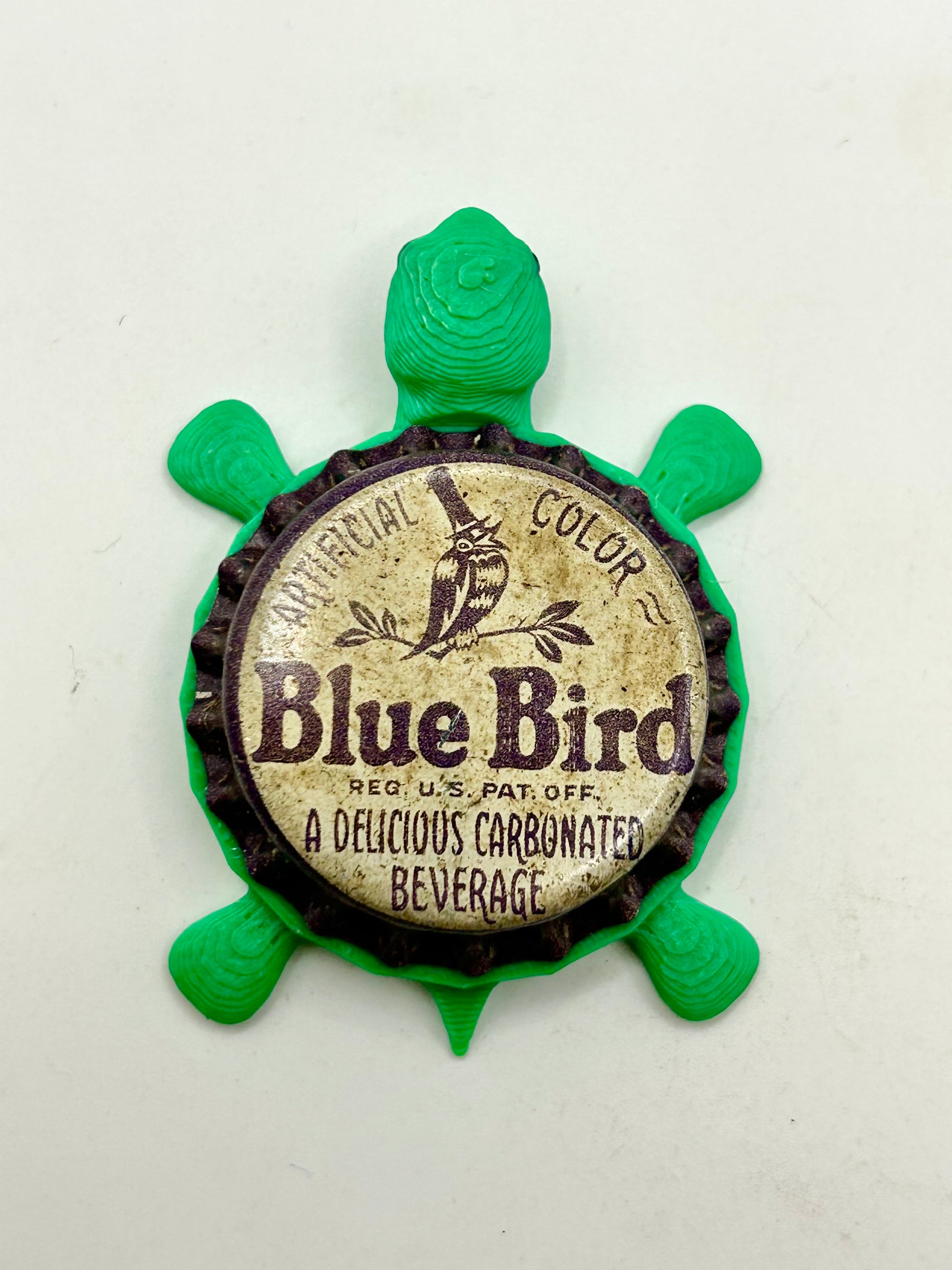 Blue Bird Beverage (Vintage) - Bottle Cap Magnet Turtle Shell Shocked Art