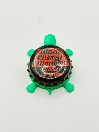 Black Cherry Blossoms Soda - Bottle Cap Magnet Turtle Shell Shocked Art