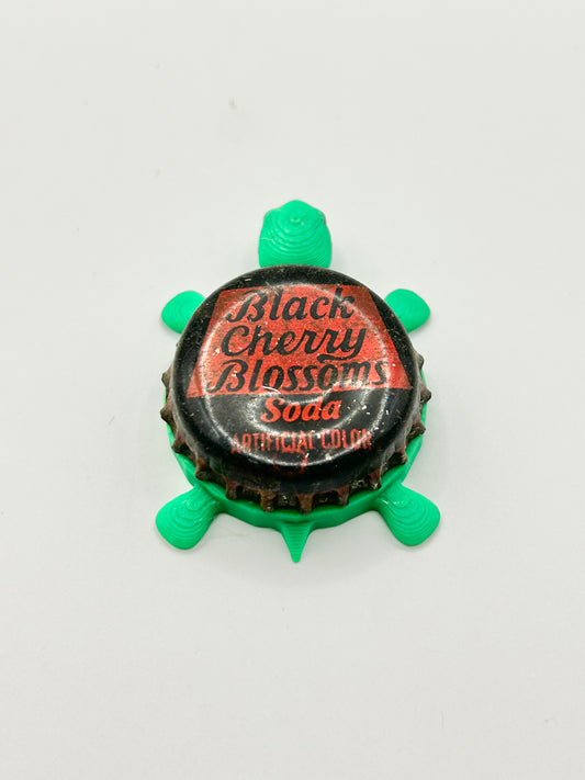 Black Cherry Blossoms Soda - Bottle Cap Magnet Turtle