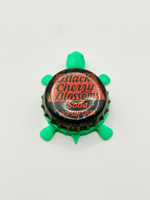 Black Cherry Blossoms Soda - Bottle Cap Magnet Turtle Shell Shocked Art